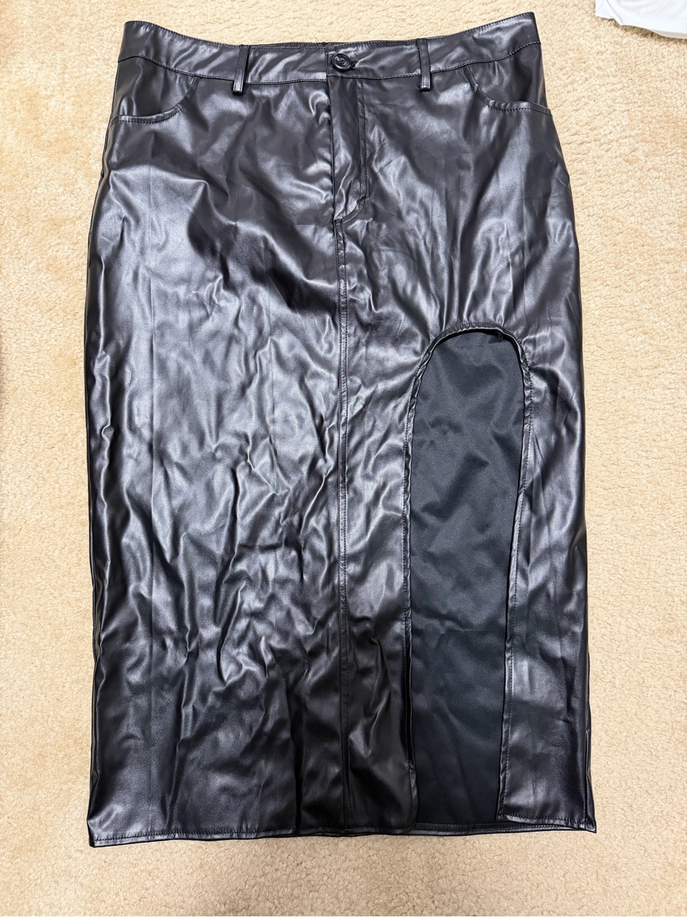 SHEIN Black Faux Leather Pencil Skirt with Contrasting Side Panel